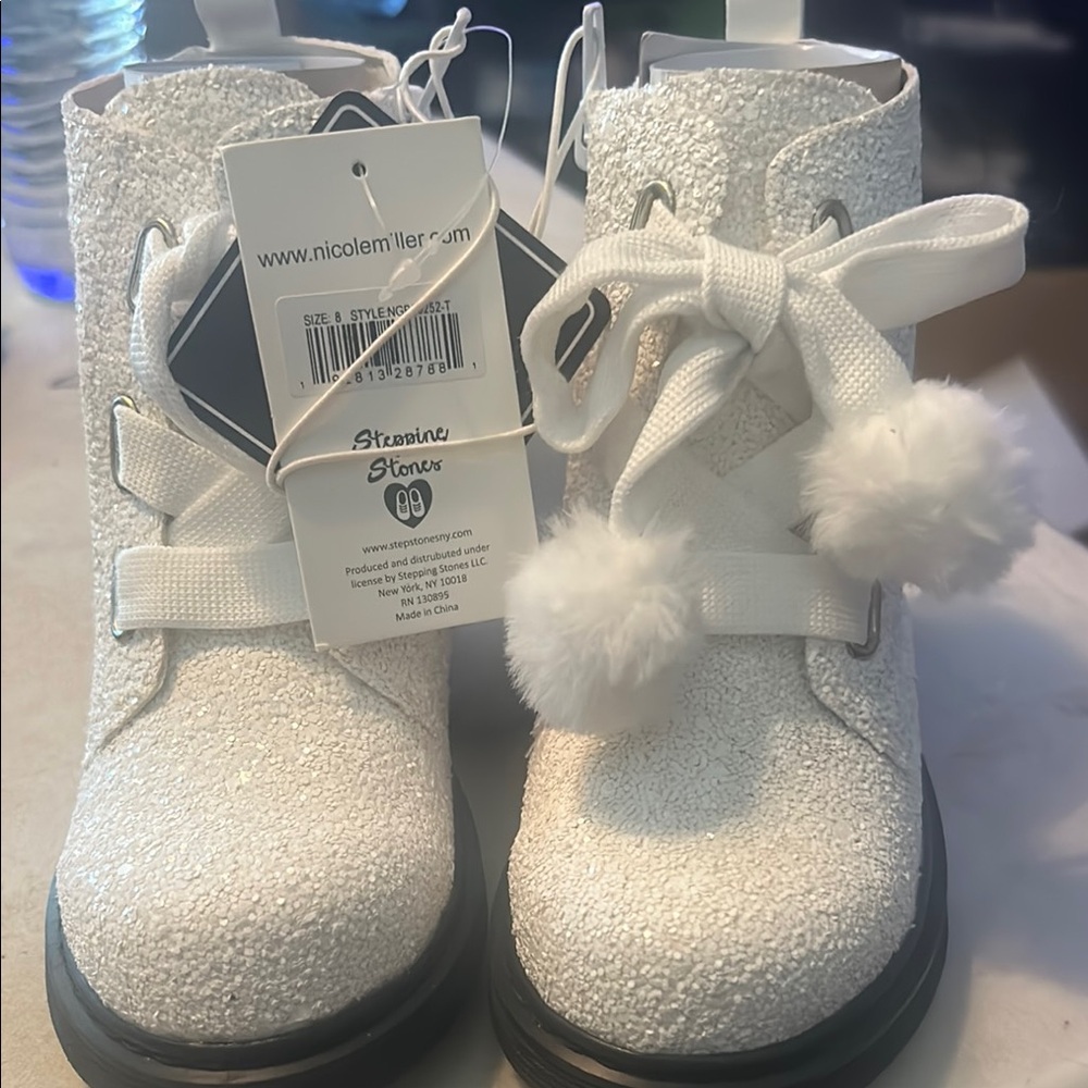 Nicole Miller White Sparkly Ankle Boots
